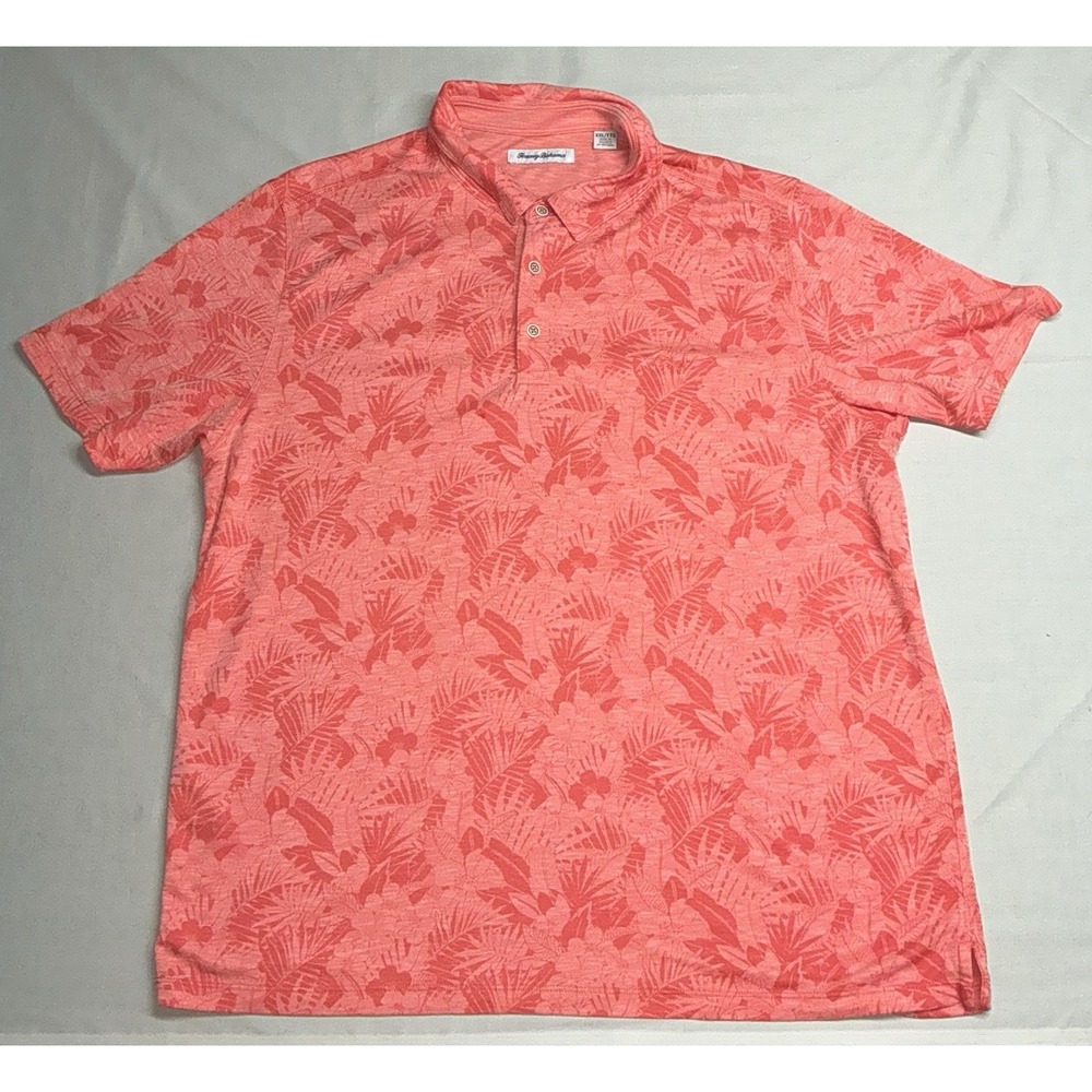 Tommy Bahama Palmetto Palms Polo Shirt Men's-XXL Ember Red  Tropical Hawaiian